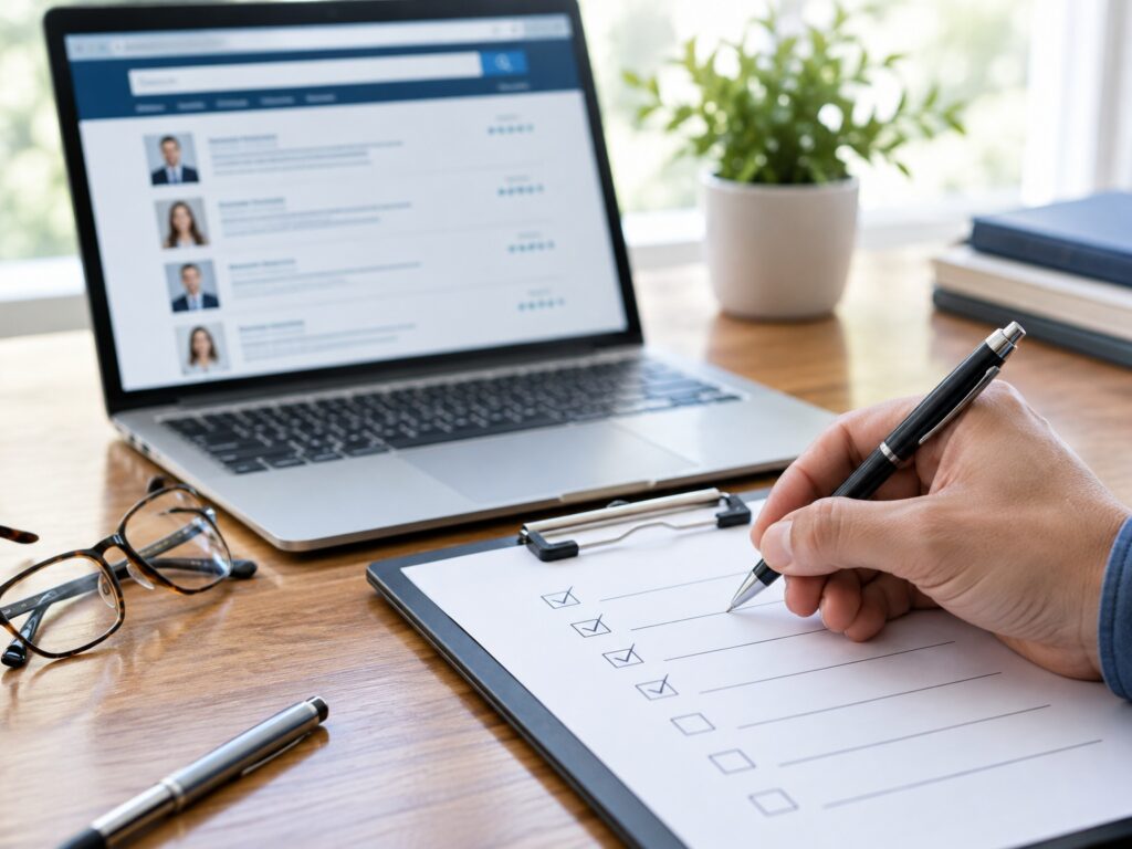 Checking a lawyer’s credentials on a checklist before hiring