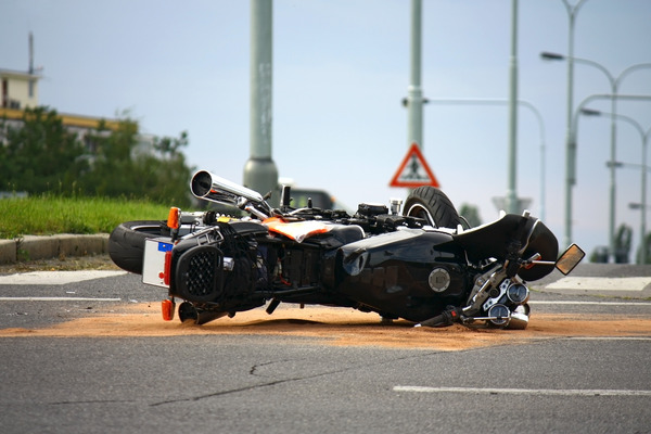 overturned motorcycle representing a motorcycle accident