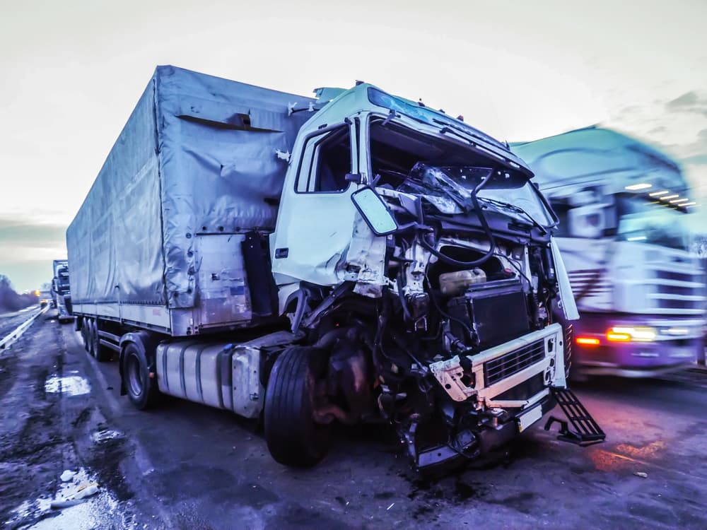 Truck cabin damaged in a collision.