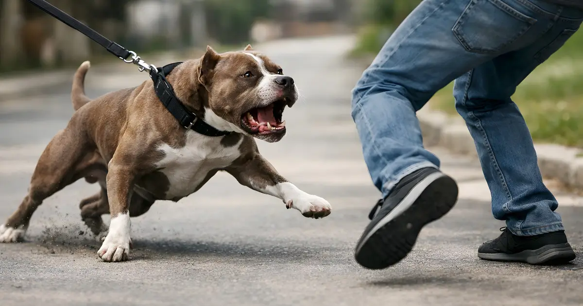 dog on leash attacking pedestrian