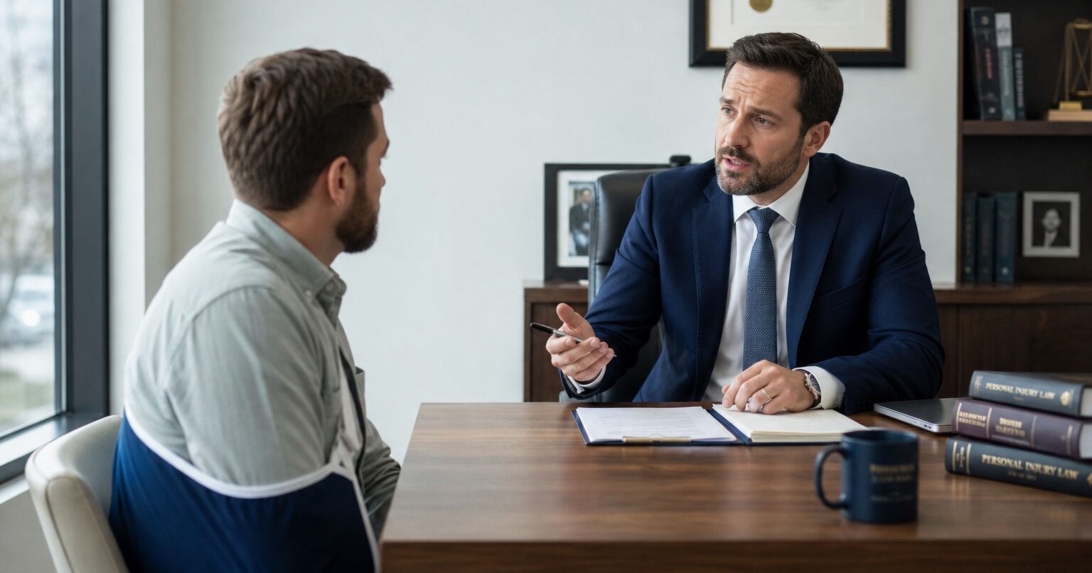 Washington personal injury lawyer meeting with an injured client during a legal consultation.